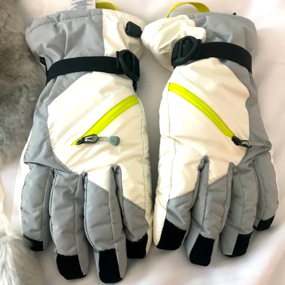Lands End Womens Ski Gloves White Grey Black